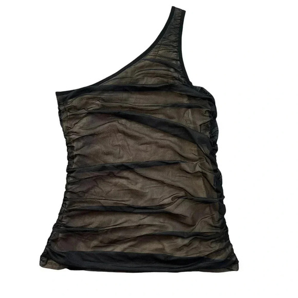 NWT Torrid Ruched Mesh One Shoulder Contrast Lining Top- Black 00 NWT - Picture 6 of 11